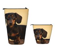 TOXOCMDKLE Estuche telescópico de gran capacidad para lápices, diseño de libélula azul, estuche de papelería retráctil, bolsa de maquillaje para suministros de oficina, Lindo perro salchicha, Talla