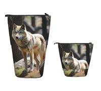 TOXOCMDKLE Estuche telescópico de gran capacidad para lápices, diseño de lobo de vida silvestre, estuche de papelería retráctil, bolsa de cosméticos de maquillaje para suministros de oficina, Wildlife