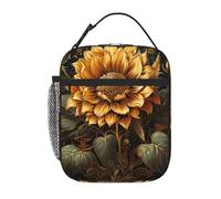 TOXOCMDKLE Lonchera aislada para mujeres y hombres, portátil, reutilizable, con girasoles sobre fondo negro, bolsa de almuerzo para trabajo, picnic, viajes