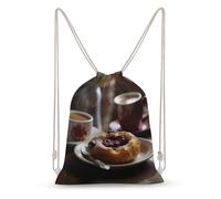 TOXOCMDKLE Mochila con cordón para pan en placa blanca, plegable, bolsa deportiva para gimnasio, compras, yoga, Pan sobre plato blanco, 30x40cm
