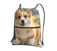 TOXOCMDKLE Mochila con cordón plegable, bonita bolsa de cuerda resistente a pomerania, bolsa deportiva para ir de compras, yoga, Lindo perro Corgi, Talla única