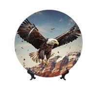 TOXOCMDKLE Plato decorativo de cerámica de 10 pulgadas, platos de postre de porcelana china con soporte de exhibición, un águila vuela sobre platos decorativos de cerámica, platos decorativos para