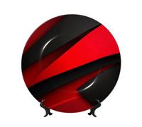 TOXOCMDKLE Plato decorativo de cerámica de 15,24 cm con soporte de exhibición, platos decorativos de cerámica roja y negra, platos decorativos de porcelana para sala de estar