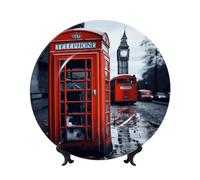 TOXOCMDKLE Plato decorativo de cerámica de 15,24 cm, platos de postre de porcelana china con soporte de exhibición de Inglaterra, Reino Unido, retro, Londres, teléfono, platos decorativos de cerámica