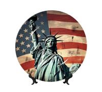 TOXOCMDKLE Plato decorativo de cerámica de porcelana de hueso de 15 cm con soporte de exhibición de la estatua de la libertad contra platos decorativos de cerámica para manualidades, plato de