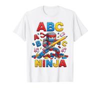 Toy Brick Ninja ABC Letras Lápiz Estudiante Camiseta gráfica económica, Hombre, Blanco, S