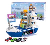 Toy Cargo Ship - Gantry Crane, Lights, Sound | 6 Containers, 12 Race Cars,