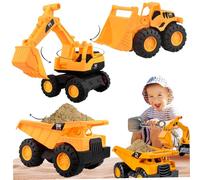 Toy Cars Juego de 3 piezas de juguetes resistentes para arena de playa con bordes lisos y piezas móviles, excavadora de construcción naranja impulsada por inercia, camión topadora - Toy Cars Truck