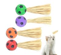 Toy de gusano de gato, pelotas de juguetes para gatos | 4 piezas Bola de gato interactivo a prueba de masticación con rafia - Relief de aburrimiento Ligero para rascar el poste, el juego de piso, viaj