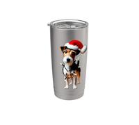 Toy Fox Terrier Sombrero de Papá Noel Luces de Navidad Perro Dueño Mamá Papá Vaso térmico de acero inoxidable de doble pared