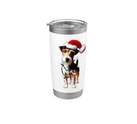 Toy Fox Terrier Sombrero de Papá Noel Luces de Navidad Perro Dueño Mamá Papá Vaso térmico de acero inoxidable de doble pared