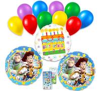 Toy Story - Juego de globos de cumpleaños - Paquete con 2 globos decorativos de aluminio de Disney con calcomanías Woody & Buzz Lightyear Plus, más | Decoraciones de globos de Toy Story para fiestas