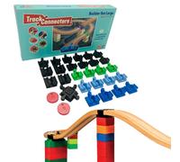 TOY2 Builder Set con 29 Conectores de Carril, Compatible con Brio Ferrocarril y Lego Duplo, Juego de 5 Conectores de Pista Diferentes, Juego de Conectores de ferrocarril y rieles de Madera