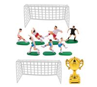 TOYANDONA 1 juego de mini porterías de fútbol para pasteles, decoraciones de plástico para tartas de fútbol para niños, juguete de manguera de muñecas en miniatura con figuras de 7 jugadores, 1 trofeo