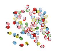 TOYANDONA 100 Piezas Unidades de Mini Mariquitas Adhesivas de Madera Pegatinas con Formas Surtidas para Manualidades DIY Adornos Miniatura para Casas de Muñecas y Bonsáis Colores Aleatorios