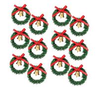 TOYANDONA 12 Piezas Mini Artificial Christmas Wreaths with Bow and Bell Compact Holiday Decor For Dollhouse Fairy Garden and Xmas Tree Ornaments Festive Miniature Craft Embellishments