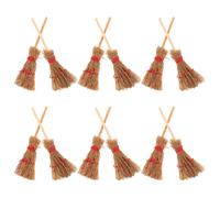 TOYANDONA 12 Piezas Mini Escobas de Bruja para Casa de Muñecas Accesorios Decorativos Beige para de Halloween para Manualidades y Decoración Interiores y Exteriores