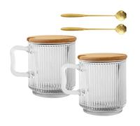 TOYANDONA 2 Juegos de Tazas de Vidrio Transparentes para Café y Leche con Asa Tapa y Cuchara Taza para Desayuno y Té Vaso Resistente para Uso Casa y Oficina