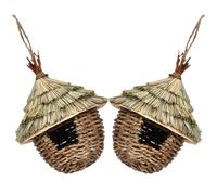 TOYANDONA 2 Piezas Casa para Pájaros Exterior de Paja Natural Tejida a Mano, Nido Ventilado y Resistente Que No se Deforma, Adecuado para Decoración de Jardín y Terraza