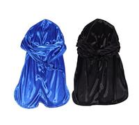 TOYANDONA 2 Piezas Durag con Gorro Pirata Elástico para Ciclismo y Surf Pañuelo Transpirable Unisex para Running y Actividades Negro y Azul Royal