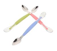 TOYANDONA 3 Piezas Cucharas para Niña Doble Cabezal Diseño con de Suave y Acero Inoxidable Alimentación Infantil y Puré de Frutas Utensilios y Coloridos para Etapas de Destete