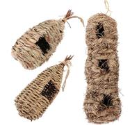 TOYANDONA 3 Piezas Nido de Loro Tejido de Paja Colgante para Aves, Balcón | Forma de Tres Orificios y Gota, Fuerte y Transpirable, No se Deforma ni Cae, para Ventana