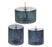 TOYANDONA 3 Piezas Portavelas de Aceite de Vidrio Pequeño, Mediano y Grande, Color Gris Oscuro con Mecha de Algodón Metálica, Lámparas Recargables para Decoración de Mesa en Bodas, Hogar y