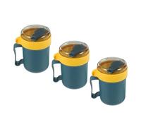 TOYANDONA 3 Tazas para Sopa con Tapa y Cuchara, Taza para Microondas 500 Ml, Recipiente Portátil para Desayuno y Cereales, Color Azul, Apta para Viaje y Uso Diario