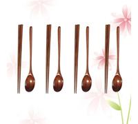 TOYANDONA 4 Juegos Juego de Palillos y Cucharas de Madera Artesanales Estilo Japonés, Livianos y Ecológicos, Ideales para Senderismo y Restaurante