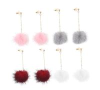 TOYANDONA 4 pares Pendientes Colgantes con Bolas de Pelo Suaves para Mujer Diseño Creativo de Orejas de Gato y Bolas Esponjosas Ligeros y Duraderos para Uso Diario y Regalos Especiales