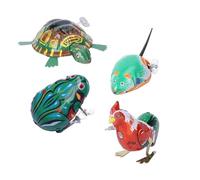 TOYANDONA 4 Piezas Juguete De Cadena Novedad Juguete Divertido Juguete para Caminar De Pollo Bicho De Cuerda Juguete Animal De Relojería Padre-Hijo Planchar Rompecabezas Rana De Hojalata