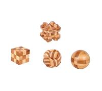 TOYANDONA 4 Piezas Rompecabezas Luban de Bambú de Habilidad y Diseño Suave sin Bordes Desarrollo de Inteligencia y Alivio del Estrés