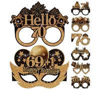 TOYANDONA 8 Gafas de Papel para Cumpleaños 70 Años Decoración de Fiesta Marco de Estrellas y Corazones Accesorios Divertidos para Fotos Celebración del 70º Aniversario Pack de 8 Unidades
