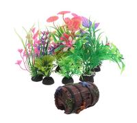 TOYANDONA 9 Piezas Juego de decoración de Peces Adorno de Barril de Peces Resina Betta Fish Hideout Cave Accesorios para Decoraciones de acuarios Plantas de Agua Verde Artificial el plastico