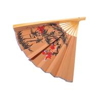 TOYANDONA Abanico Decorativo Gigante de Pared 90x50 Cm, Hecho a Mano en Bambú y Tela Color Beige, Decoración Tradicional China para Salón, Bodas y Fiestas Temáticas Feng Shui