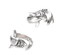 TOYANDONA Anillos Abiertos de Pulgar Tiburón Vintage, Anillos Ajustables de Aleación para Parejas, Diseño Animal Minimalista para Uso Diario, Tamaño Único, Color Plateado, Juego de 2 Piezas