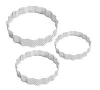 TOYANDONA Anillos para Pastel de Mousse Perforados de Acero Inoxidable, Set 3 Piezas Borde Ondulado y Alturas 9cm, 10.7cm y 12.7cm, Molde Redondo para Repostería y Postres Caseros