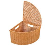 TOYANDONA Bandejas triangulares de mimbre: Cesta rústica de imitación de ratán con tapa. Ideal para guardar cosas en el armario, como cesto esquinero para la ropa sucia, juguetes, snacks o para la