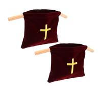 TOYANDONA Bolsas de Ofrendas Religiosas de Terciopelo Bordado con Cruz, Asas de Madera, Tamaño Grande 43x25 Cm, Juego de 2 Unidades para Iglesia, Comunión, Bautizos y Servicios Religiosos