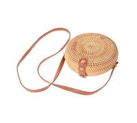 TOYANDONA Bolso Bandolera Redondo de Ratan para Mujer Bolsa Cruzada Casual Hecha Mano Mini Bolso de Playa y Viaje Diseño Artesanal Ligero Diagonal Color Natural