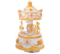 TOYANDONA Caja de Música Giratoria Vintage de Carrusel 3 Caballos de Resina Dorada, Melodía Precisa y Luces para Decoración de Mesa y Obsequio Navideño