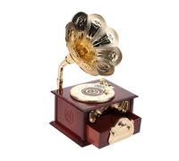 TOYANDONA Caja de Música Vintage de Cuerda Estilo Gramófono Marrón, Pequeña Decorativa para Escritorio, Obsequio de Cumpleaños para Mujeres, Caja de Melodía Festival Multifuncional