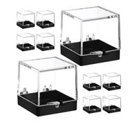 TOYANDONA Caja Expositora Transparente Cuadrada 35X35X35 MM 10 Unidades Base Negra para Exhibición y Protección de Minerales Estuche de Muestra Mineral para Colección y Escritorio