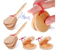 TOYANDONA Castañuelas Españolas de Madera 4 Piezas 2 Castañuelas 2 de Dedo Instrumento de Percusión Manual Tradicional para Flamenco y Música Folclórica