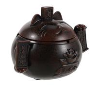 TOYANDONA Cenicero de Cerámica Redondo Pequeño con Tapa a Prueba de Viento, Diseño Maneki Neko Gato Suerte Color Marrón, para Interior y Exterior, Decoración Feng Shui para Hogar, Oficina