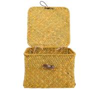 TOYANDONA Cesta de Almacenamiento Tejida con Tapa Caja Organizadora Multifuncional para Dormitorio y Maquillaje Cesta Decorativa Pequeña para Guardar Accesorios y Objetos Diversos