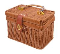 TOYANDONA Cesta de Picnic Pequeña Tejida de Ratán Sintético con Tapa y Asa, Cesta de Almacenamiento Portátil para Frutas y Organización en Exteriores, Plástico Resistente Fácil de Limpiar,