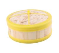TOYANDONA Cesta Vaporera de Bambú con Tapa Vaporera Pequeña para Dim Sum Verduras Arroz y Bollos Diseño Duradero con Plástico Amarillo para Cocinar al Vapor Casa