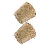 TOYANDONA Cestas de Paja Tejidas 2 Piezas Mini Cesto de Basura Compacto para Escritorio y Hogar, Organizador Versátil para Artículos Diversos, Ahorro de Espacio para Baño y Dormitorio