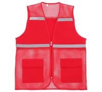 TOYANDONA Chaleco de Malla Reflectante y Bolsillos con Cremallera Rojo | Poliéster, Corte Holgado y Ventilado, para Construcción y Actividades al Aire Libre, Unisex, Xxxl
